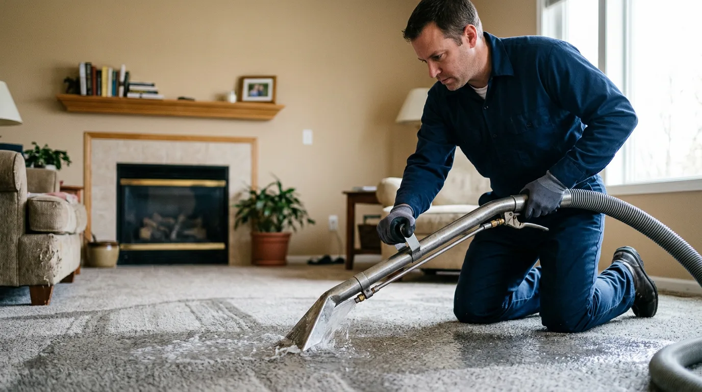 Water damage restoration technician working near Glade, KS